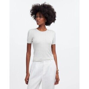 Madewell Sweater T-shirt Striped Short Sleeve Micro Ribbed Size XS